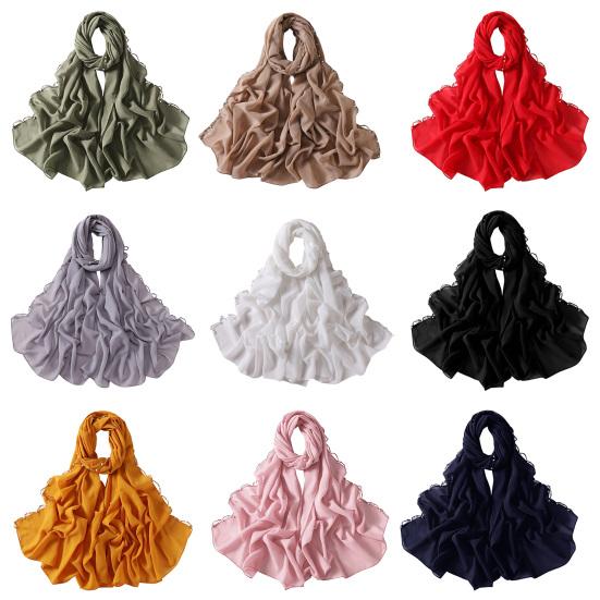 yangyizhi Washable Shawl, Ethnic Style Chiffon Texture Head Wrap with Faux Pearl Chain, Breathable All-Season Drape Headscarf for Daily Wear