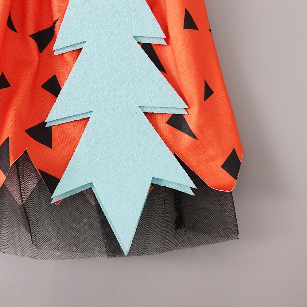 Baby Kids Girls Triangle Printed One Shoulder Tulle Dress with Bowknot Headband Cosplay Costume Clothes for 0.5-5 Years