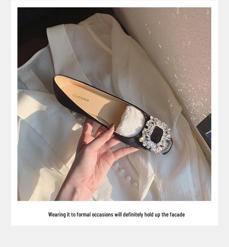 Elegant Spring & Autumn Rhinestone Buckle Square Toe Satin Flats for Women