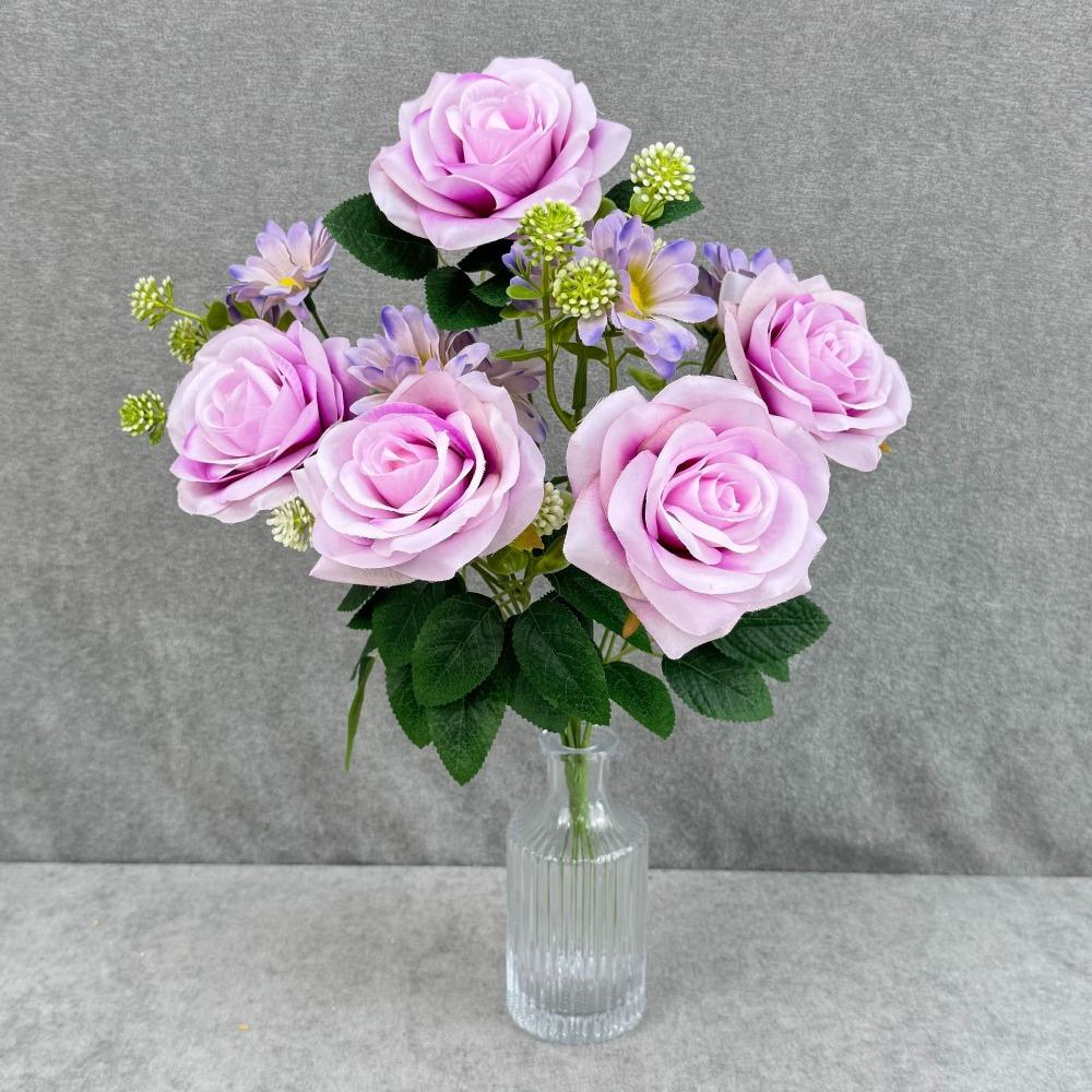 

Multicolor Artifcial Rose Flower Curled Edge Petals 9 Heads Rose Simulation Flower Accesssories DIY Faux Flower Rose світло-фіолетового кольору