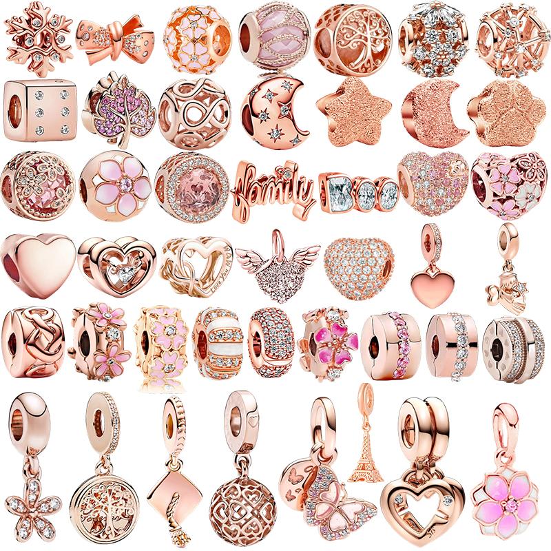 Sparking Rose Gold Charm Beads Pendant Fit Original Snake Copper Bracelet Necklace Bead For Diy Jewelry Women Gift