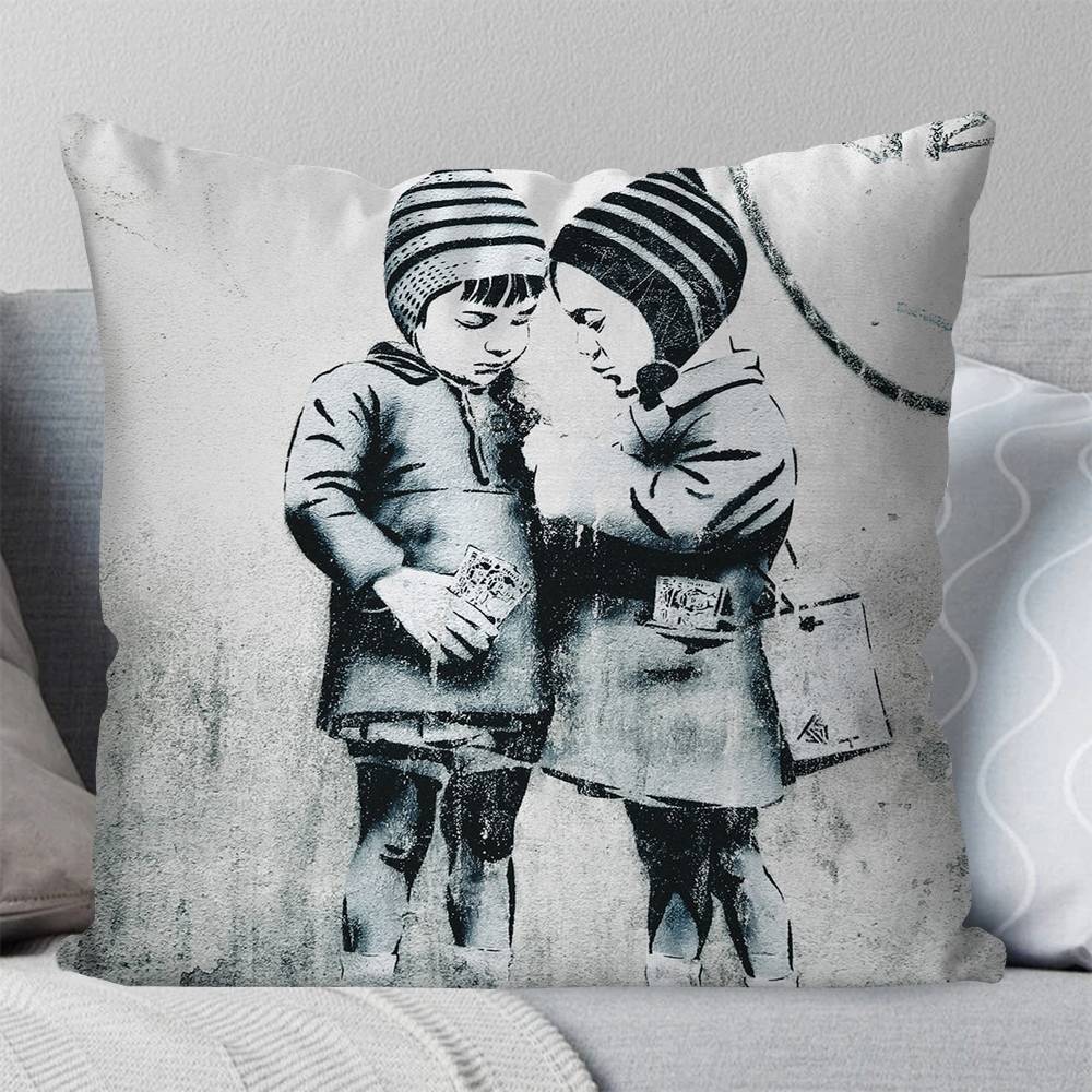 Federa Cuscino Banksy Graffiti Cuscino Quadrato Camera da Letto Divano Cuscino Comfort per il Tempo Libero Auto Soggiorno Decorazione per la Casa