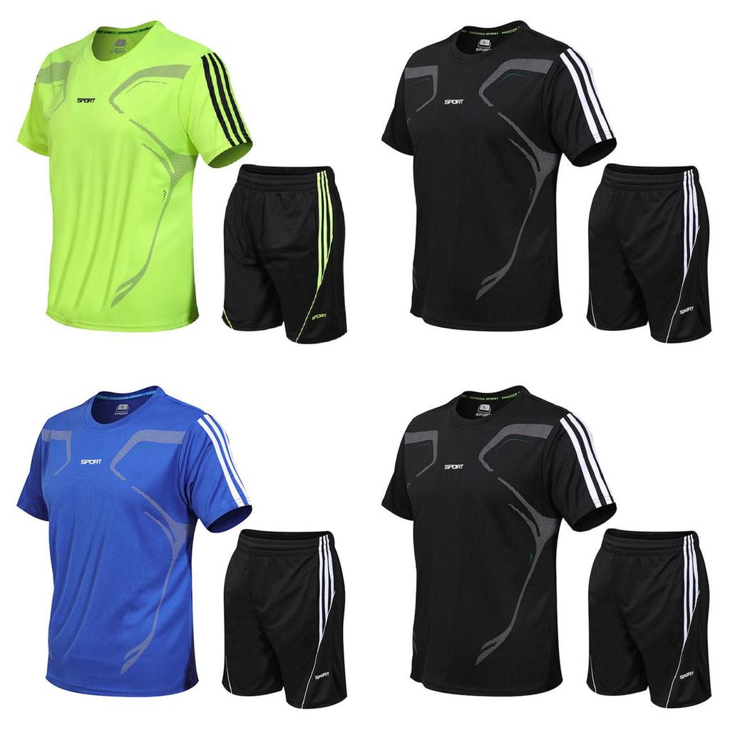 Men's Breathable Quick-drying Running Sport Set Short Sleeve Shirt And Shorts