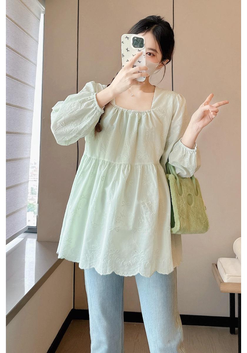 2025 Spring/Autumn Versatile Maternity Doll Shirt: Fresh, Loose, Slimming, Fashionable, Age-Reducing 2X Large зелёный