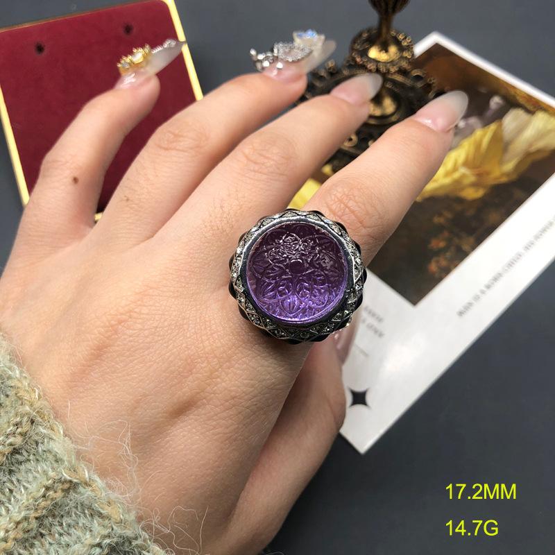 

NISHIZAWA Resin Carved Rings for Women Geometric Hyperbole Vintage Anillos Mujer Palace Style Simple Forefinger Jewelry фиолетовый