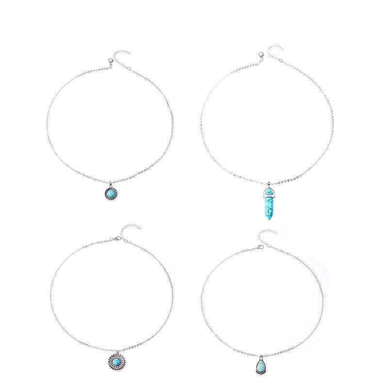 Collana in stile etnico vintage con goccia d'acqua, collana turchese, pilastro esagonale con sole