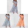 Summer Floral Chiffon Maxi Dress With Ruffle Vneck For Casual Wear