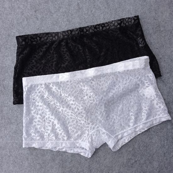 Men Boxer Underwear Low-rise Elastic Waistband Shorts Briefs Solid Color Printing U-convex Panties Breathable See-through Shorts Underwear