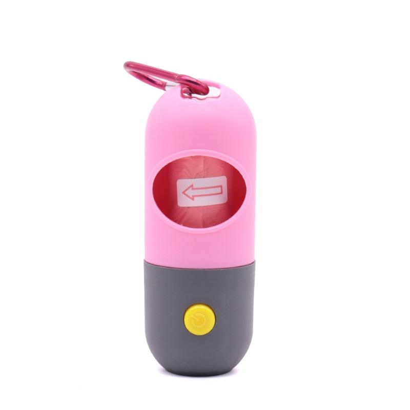 Pet Waste Bag Dispenser - Multi-functional with LED Lights - Disposable Cat Litter Bag - Portable for Outings - Dog Waste Bag Collector Includes garbage bag розовый