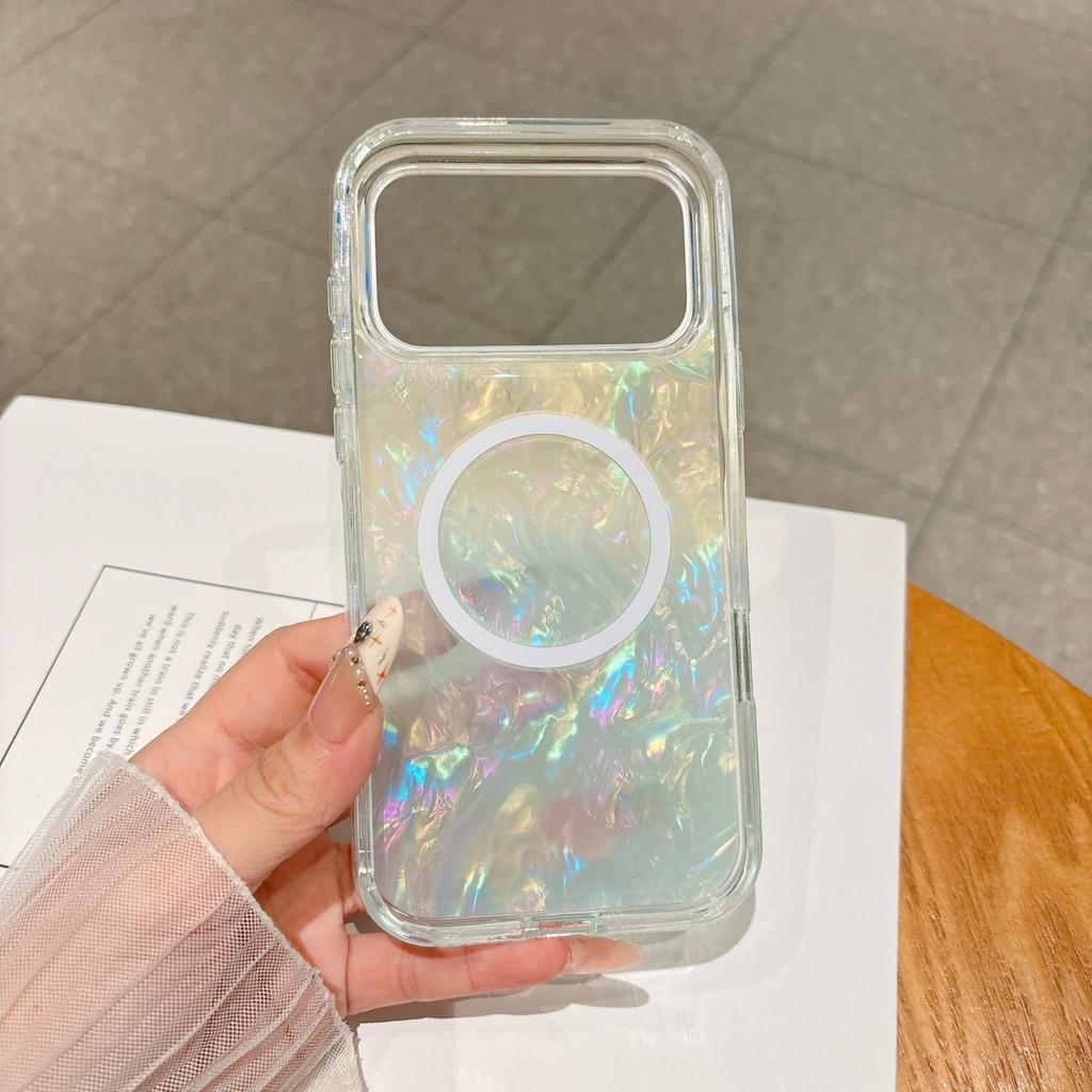 Candy Color Gradient Shell Texture Magnetic Wireless Charger Case for IPhone 18 17 Pro Max 16 15 14 13 12 Hard Shockproof Camera Lens Protective Cover