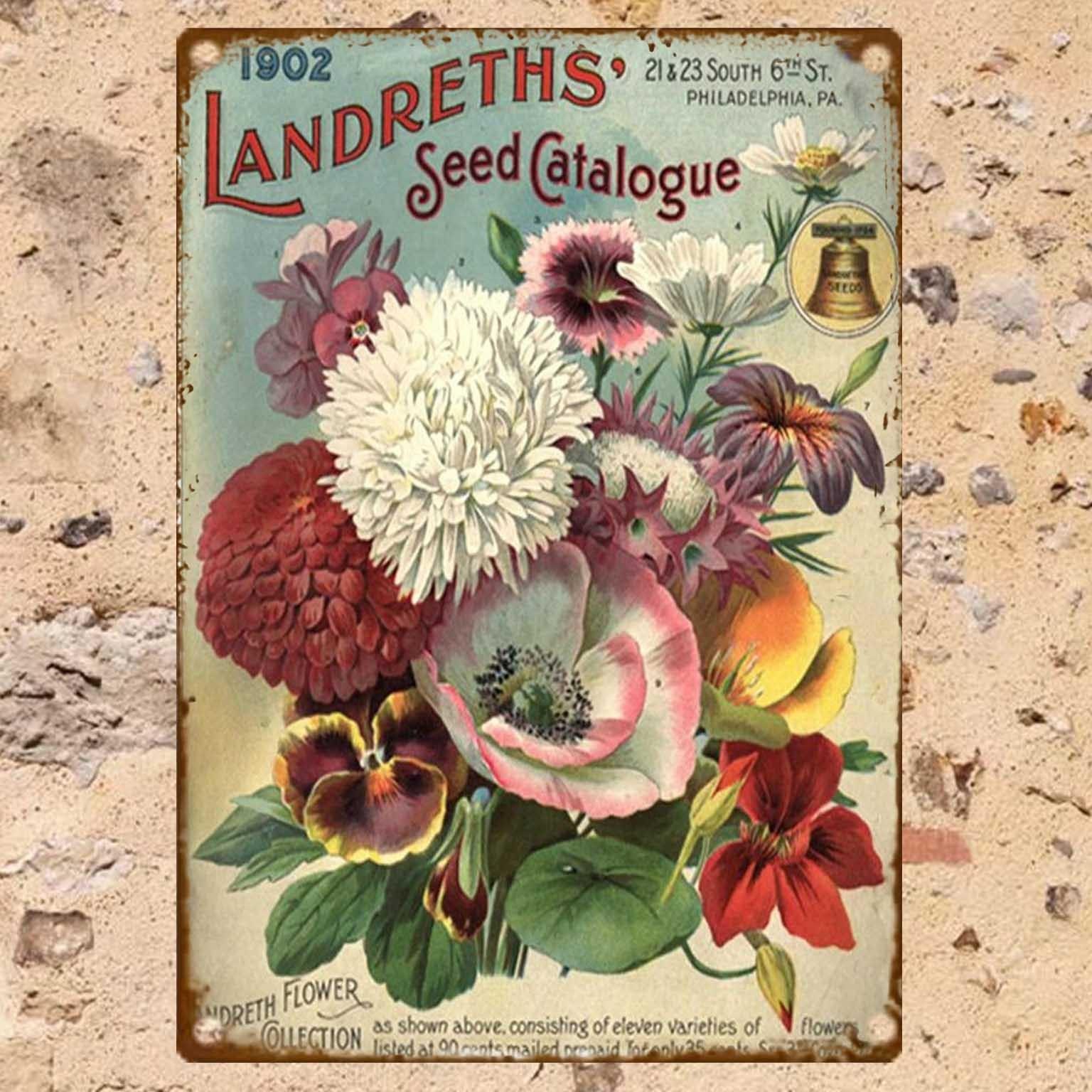 

Landreths Seed Catalog Metal Sign Oblong Iron Wall Decor Horizontal Floral Theme Art for Home Garden Farm Studio Retr 20x30cm（7.8x11.8inch）