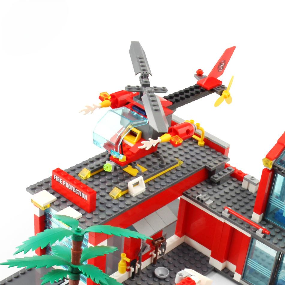 756pcs Fire Station Model Building Blocks Truck Helicopter Firefighter Bricks City Educational Toys For Children Gift