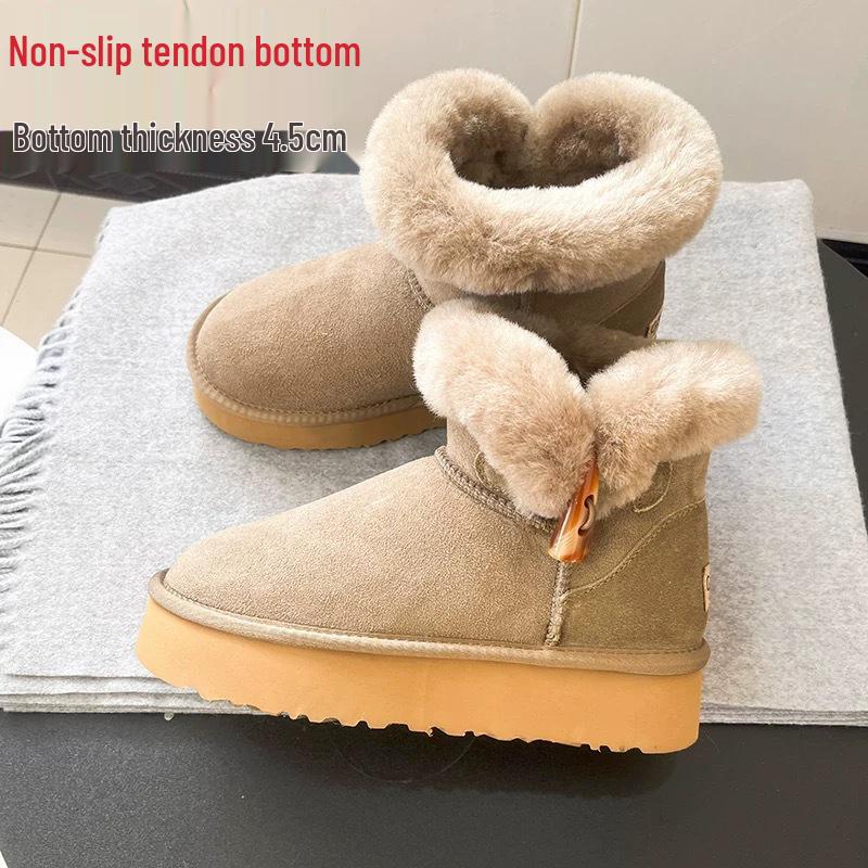Sangpo Women's Sheepskin & Wool Thick-Soled Snow Boots - 2025 Winter Collection Genuine Leather & Wool Toggle.
