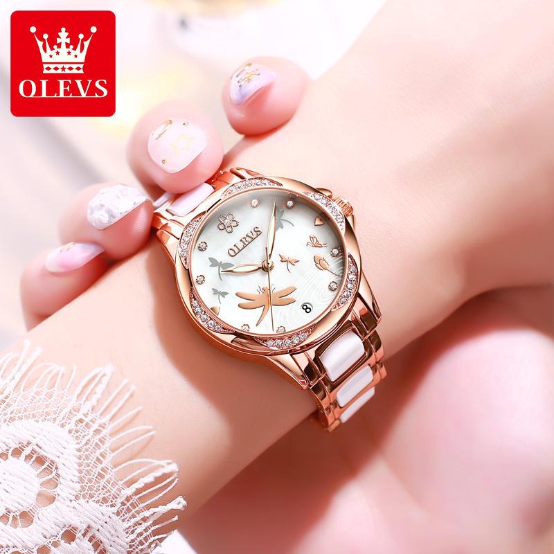 

OLEVS Women s Ceramic Diamond Mechanical Watch with Calendar