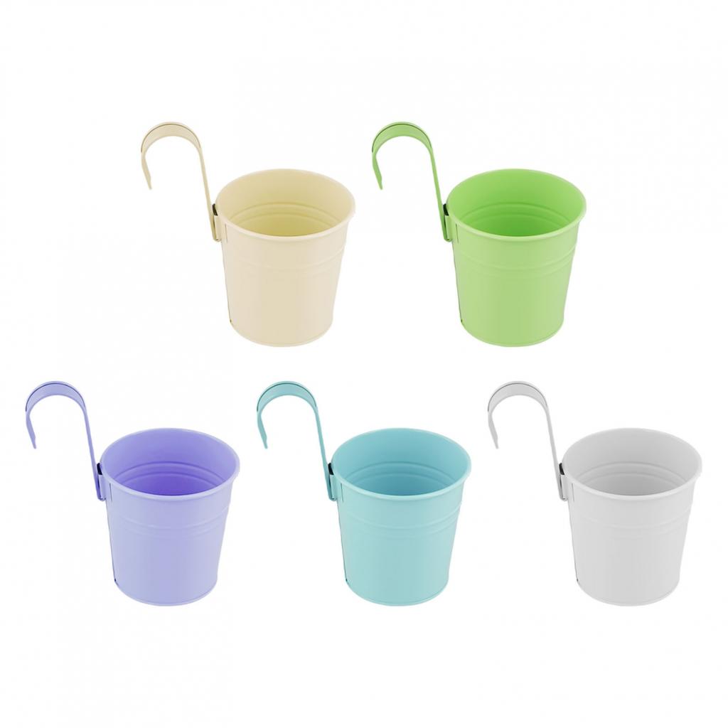Hanging Planters Set of 5 Colorful Metal Flower Pots with Easy Detachable Hooks