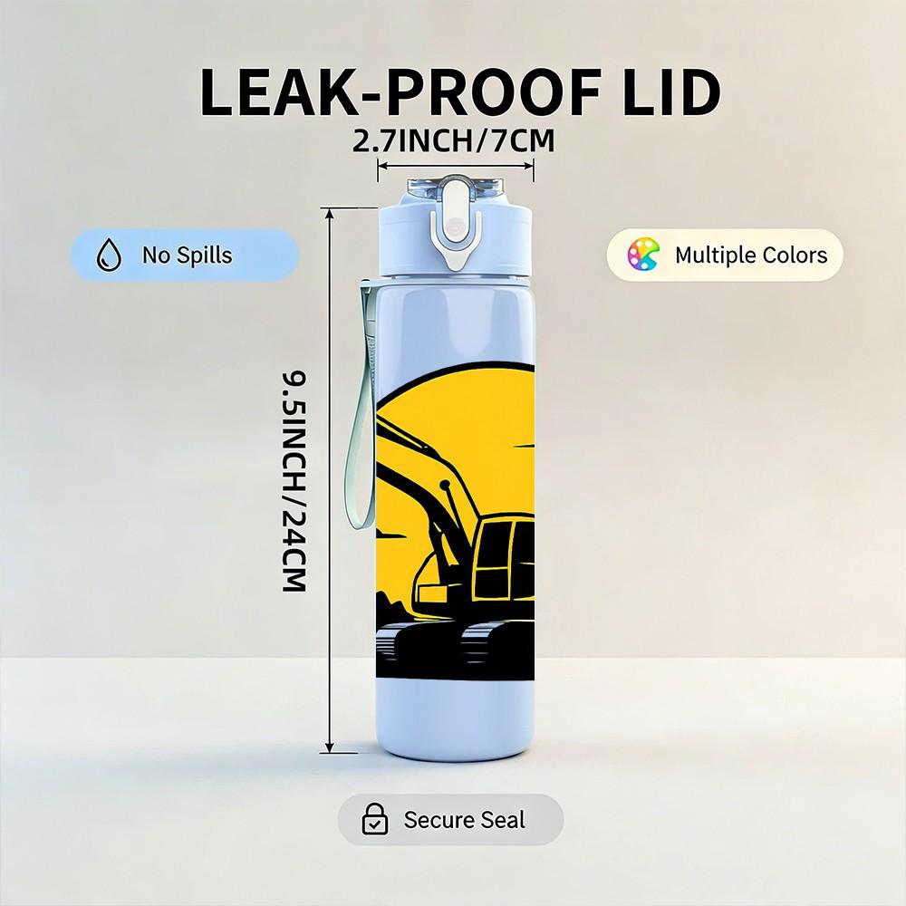 1PC Excavator Machine 750ml Color Plastic Sports Water Bottle Leakproof Flip Straw Lid Suitable for Sports Office Home Use
