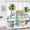 Beach Surf RV Shower Curtain – Tropical Palm Tree & Camping Car Design, Coastal Theme Bath Decor for Men & Boys, with 12 Hooks