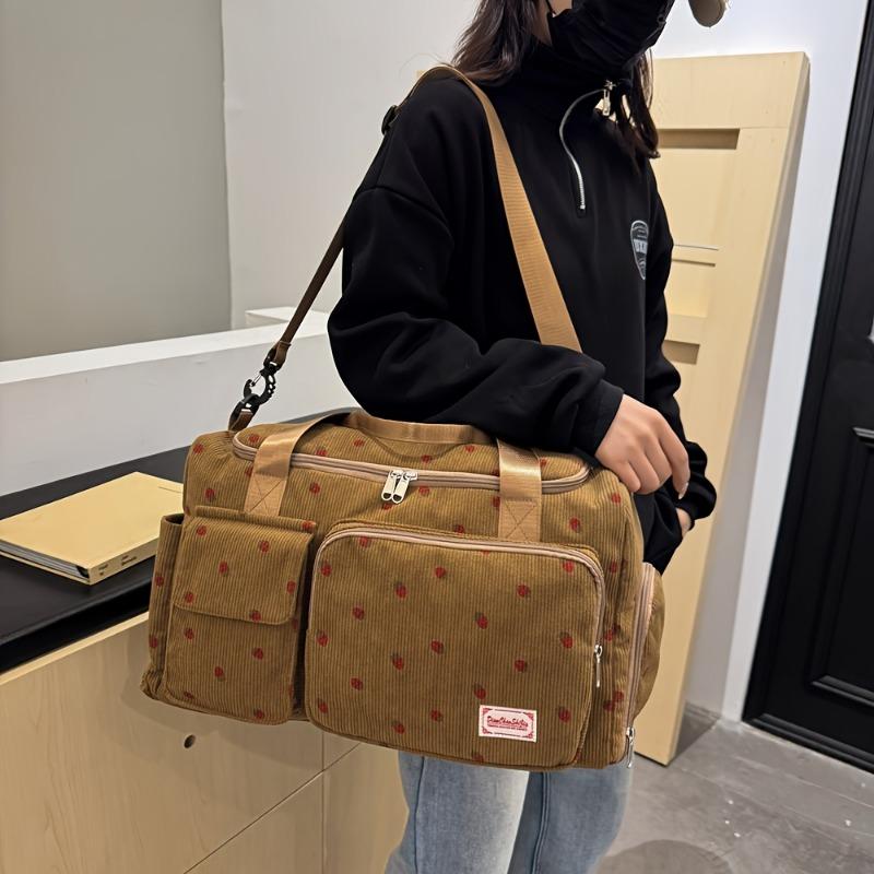 Large Capacity Strawberry Print Duffel Bag with Multiple Compartments - Durable Nylon Casual Gym & Travel Bag, Reinforced Handles & Secure Zippers