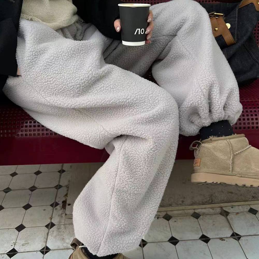 

Женские Шикарные Флисовые Брюки Модные Однотонные Простые Свободные Повседневные Молодежные Популярные Универсальные Мягкие Теплые Брюки Девушки Толстые Инс Новые BF M серый