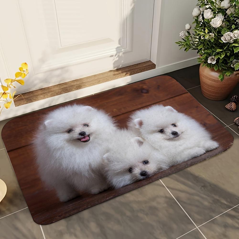1pc Cute Pomeranian Dogs Bathroom Absorbent Mats Anti-Slip Mats Home Decor Supplies Carpets Home Kitchen Floor Mats