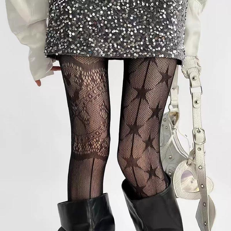 Vintage Totem Blumig Fischernetz Strumpfhose Gothic Große Blume Hohl Spitze Strumpfhose Y2K Alt Ästhetik Durchsichtig Netz Strumpfhose Damen One Size gray
