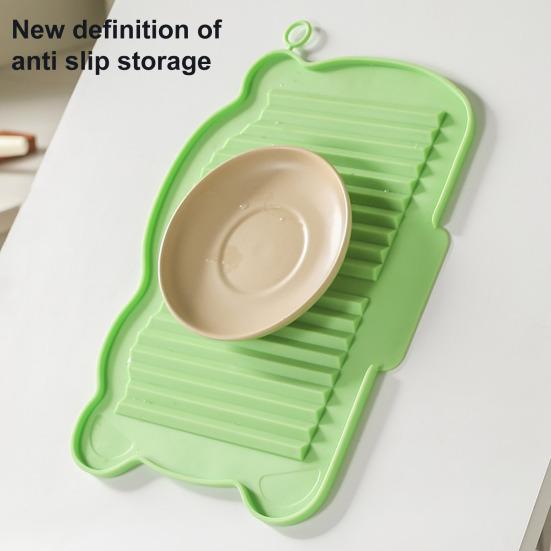 Silicone Dish Drying Mat with Non-Slip Base Heat-Resistant Drainage Rack for Kitchen Countertop Foldable Insulation Pad for Sink Table Use