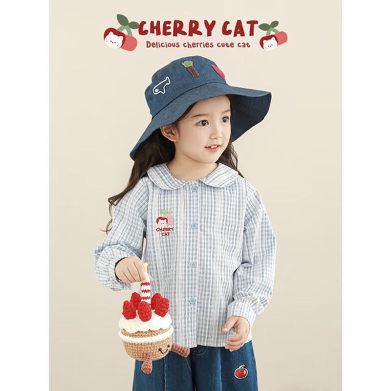 

YouYou Girls Cherry Cat Embroidered Plaid Blouse 100 cm