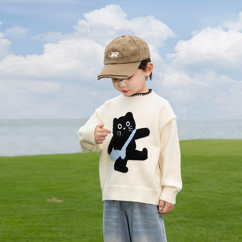 Primavera e autunno Nuovo maglione per bambini con gatto tridimensionale Maglieria carina