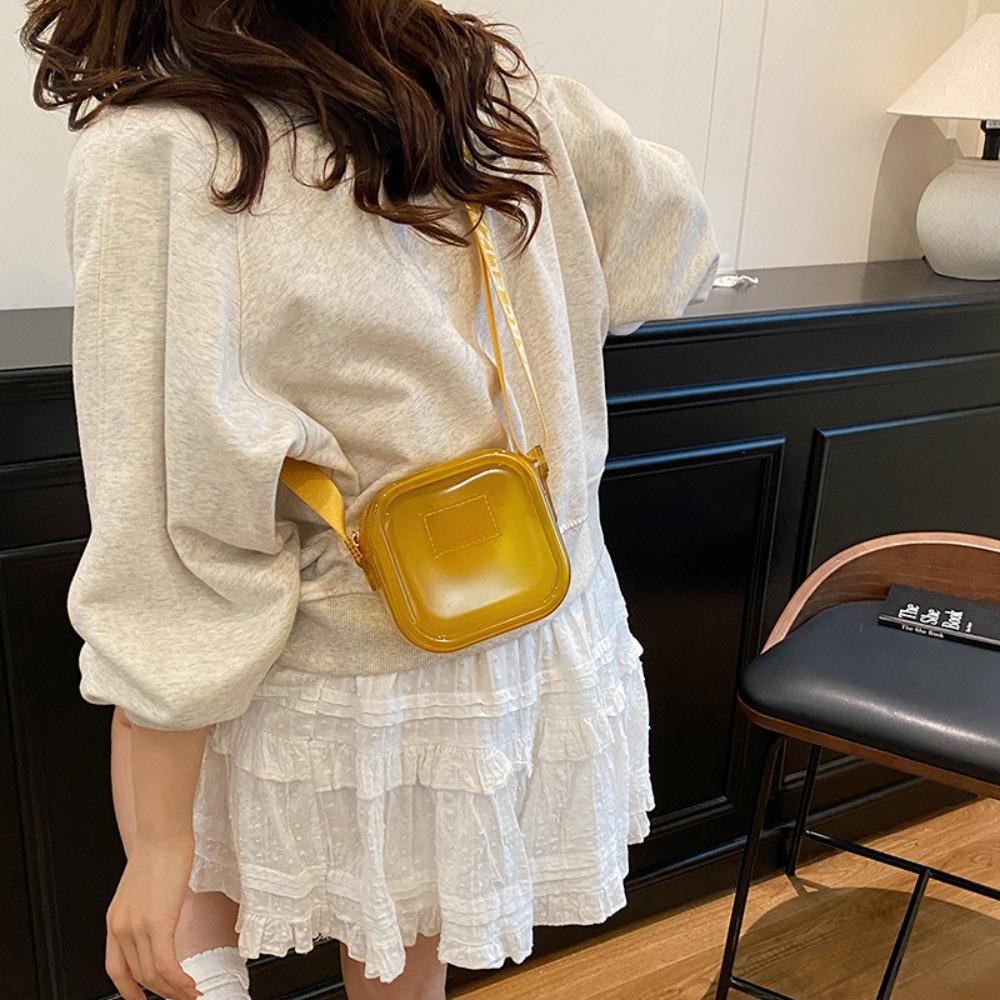 New PVC Messenger Bag Transparent Solid Color Crossbody Bag Waterproof Jelly Shoulder Bag Girls Lipstick Key Storage Bag