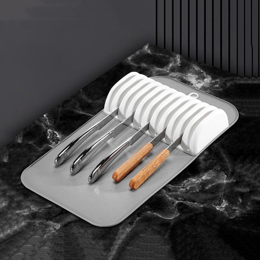 Large Knife Mat Non-Slip Drawer Knifes Organizer 5 Slots and 11 Slots Knives Holder Home Kitchen Organization grigio