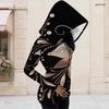 Women Plus Size Asymmetric Cutout Neck Long Sleeve Geometric Printed Fitted Hooded Shirt
