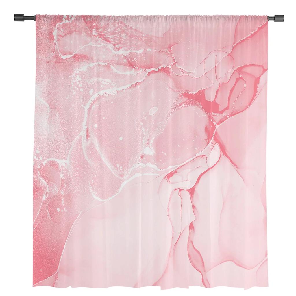Pink Marble Texture Tulle Curtain For Living Room Bedroom Kitchen Decoration Window Voiles Tulle Curtain