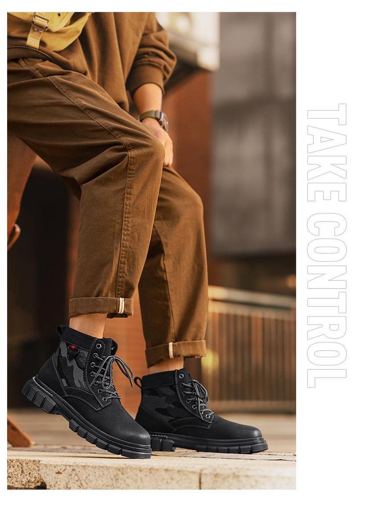 2025 Men's British Style Yellow High-Top Winter Work Boots with Thick Sole