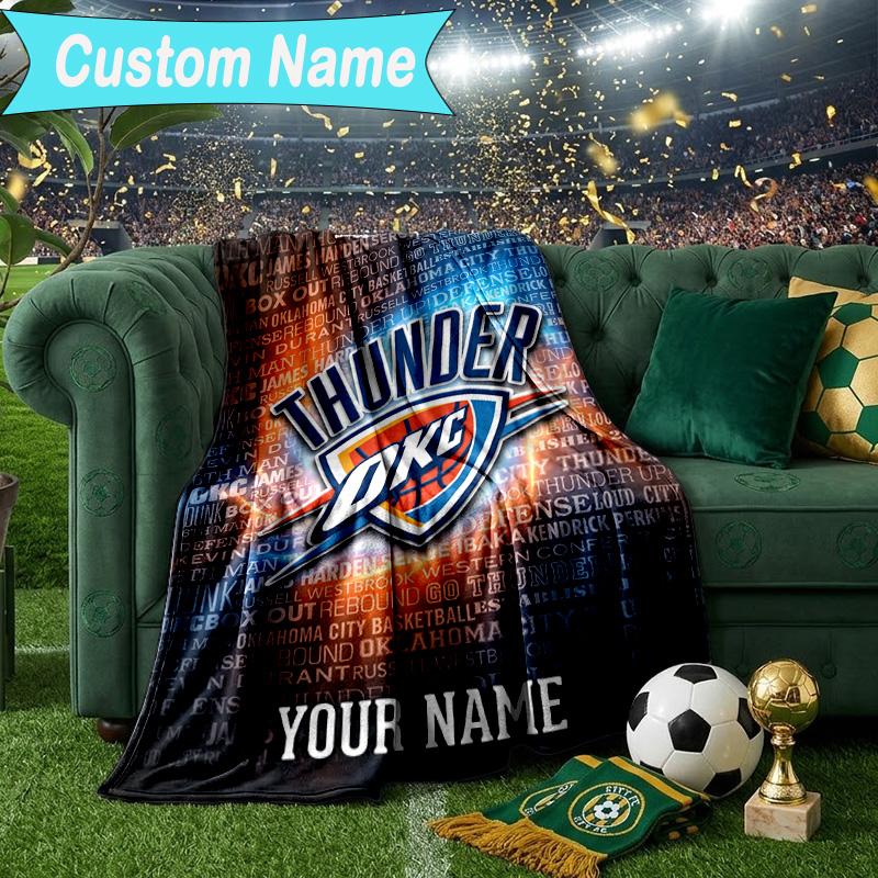 Custom Name Blanket Thunder Basketball Team Blanket Bedding Blanket for Travel, Camping, Living Rooms, Offices, Sofas, Fan Christmas Gift