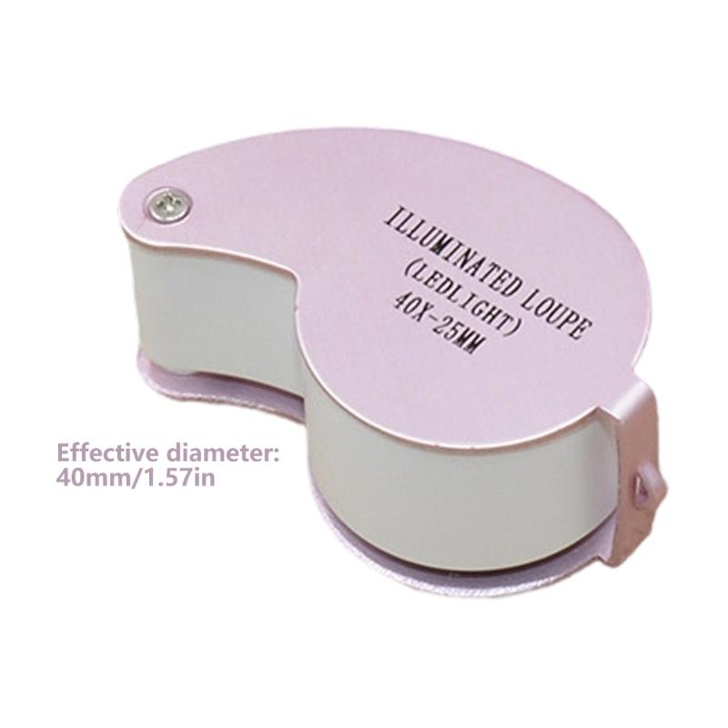 40X Magnifying Glass Lens Foldable Handheld Eye Loupe Pocket Size Magnifier with Light for Jewelry Stamps Coin Inspection