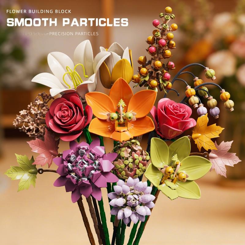 813Pcs Flowers Building Blocks Botanical Bouquet With Rose Lilie Orchid Diy Assembly Toy Preserved Flowers Decor Gift For Girl