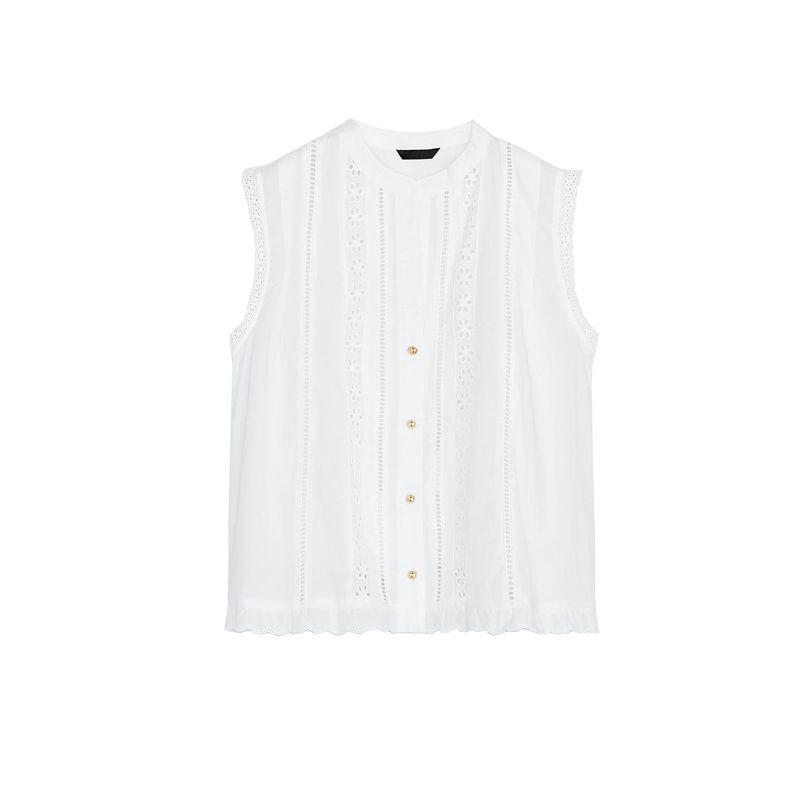 Summer New Product Women's Clothes Round Neck Cut Out Embroider Vertical Lace Romantic Style Sleeveless Tops 4387039