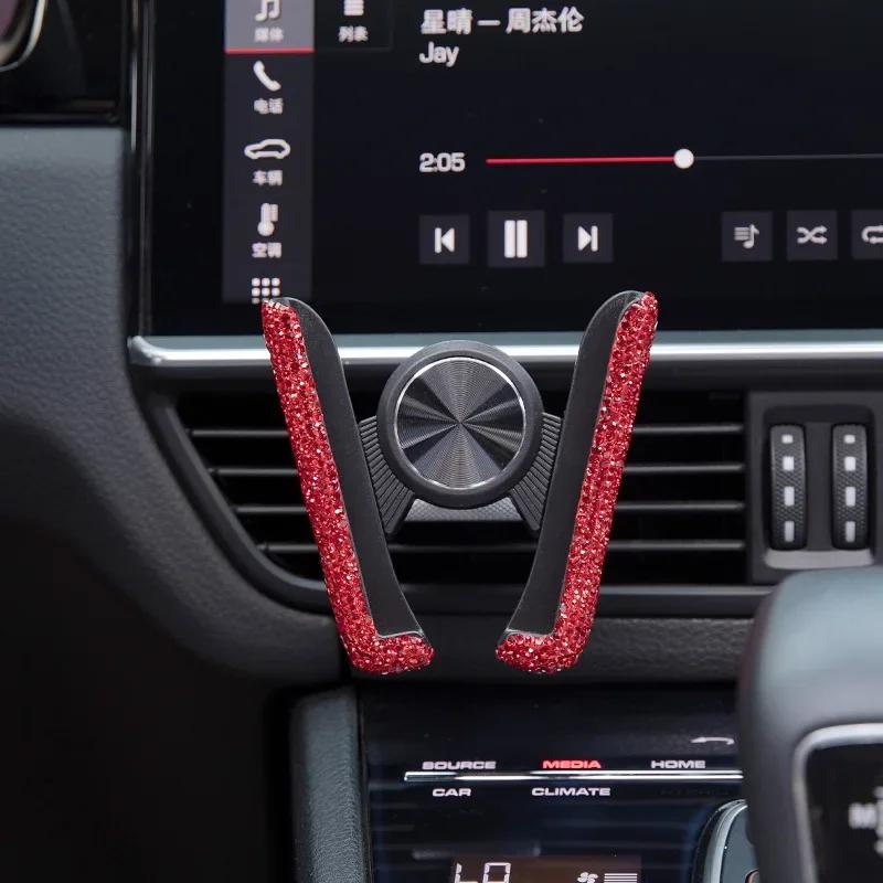 Car Phone Holder Diamond Crystal Car Air Vent Mount Clip Mobile Phone Holder Stand In Auto Bracket Interior Accessories Women