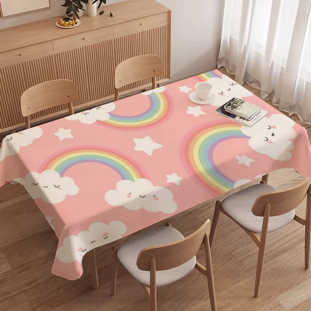 Cloud Rainbow Cartoon Waterproof Rectangle Tablecloth Fiesta Home Decor Dining Room Decor Reusable Table Cover Party Supplies