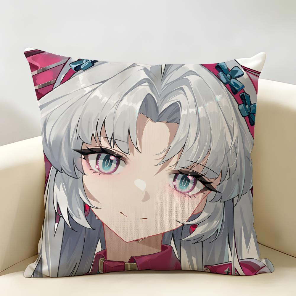 CarlottaS Anime Cute Wuthering Cushion Cover Natural Linen Organic Fabric DoubleSided Printing Room Sofa Decor Pillow Case