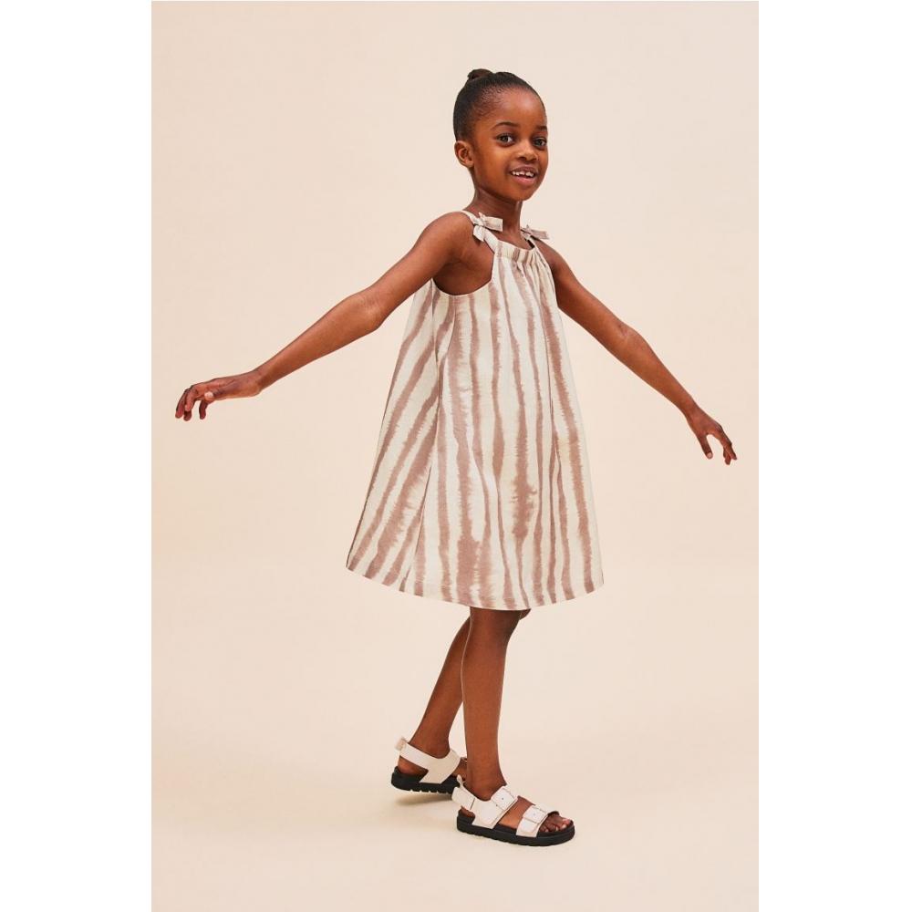 

Платье из смесового льна HM темно-бежевая полоска