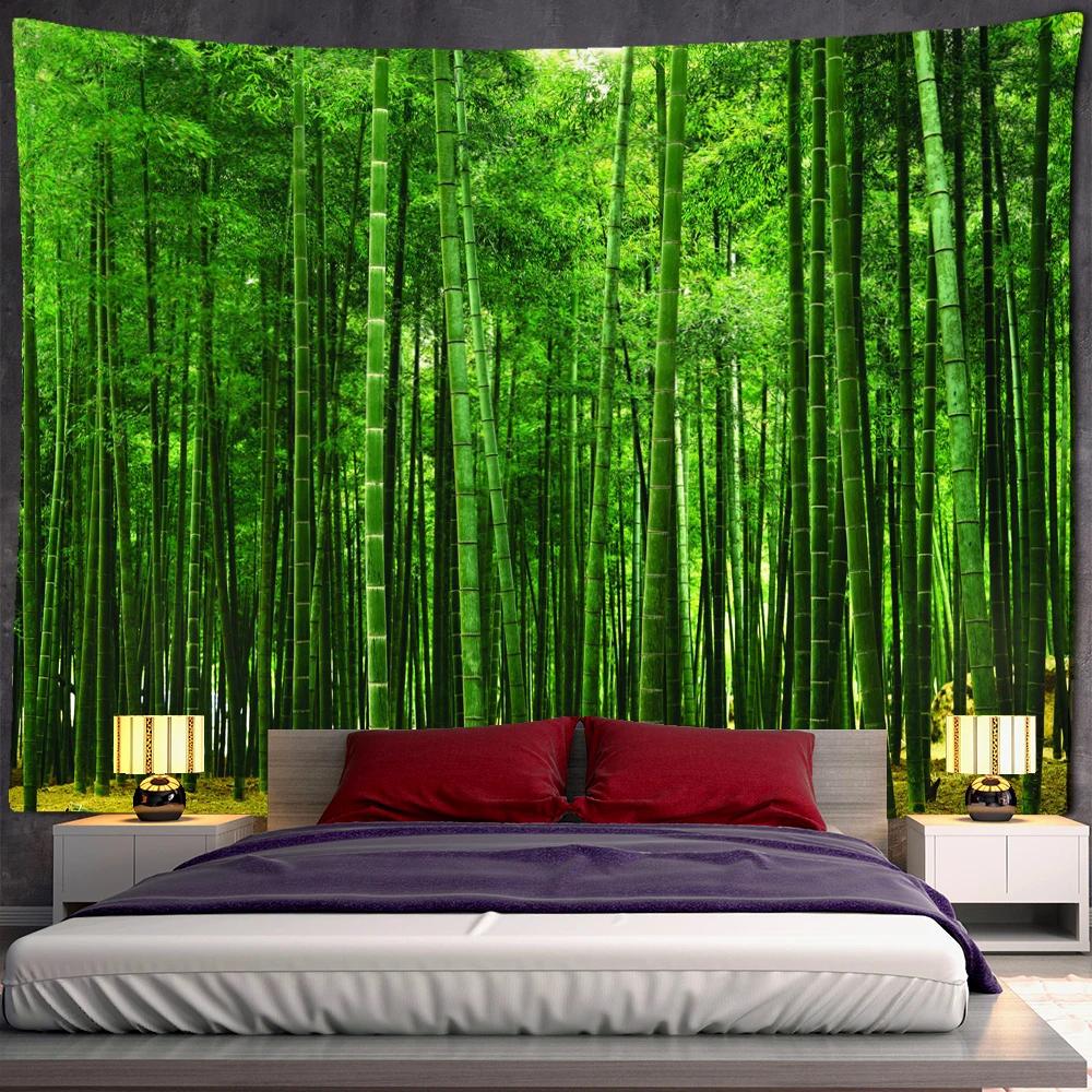 Psychedelischer Bohème-Stil TV-Hintergrund Zuhause Bambuswald Vogel Landschaftsmalerei Wandteppich Wandbehang