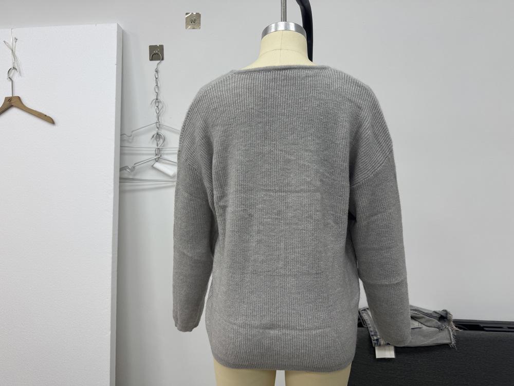 Cross2025: Women's Autumn/Winter European & American Style Simple Cardigan Sweater, Buttoned, Round Neck, Solid Color Knitwear