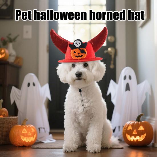 Halloween Pet Hat Cat Formal Hat with Horns Pumpkin Spider Hat Adjustable Headpiece for Small Dogs And Cats Holiday Costume Accessory