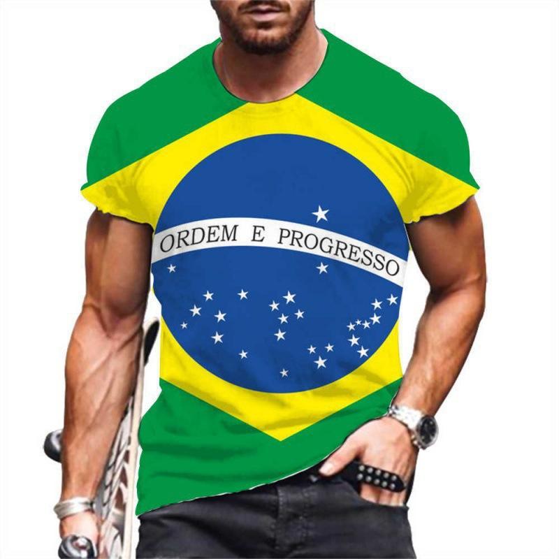 Summer Round Neck 3D Brazilian Flag Football Jersey Print Top Fashionable Casual Short Sleeved Men's T-shirts