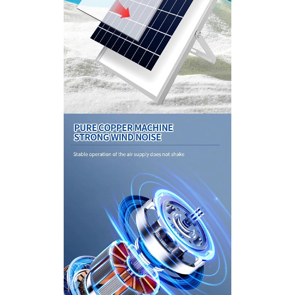 Portable Battery Operated Solar Fan Rechargeable for 6-24 Hours Use Ideal for Camping Patio Fishing with USB Output