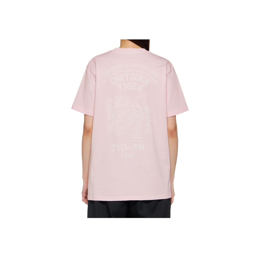 ONITSUKA TIGER SS24 Creative Round Neck Casual Printed Short Sleeve T-Shirt Unisex Tops Light-Pink 2183B150-700