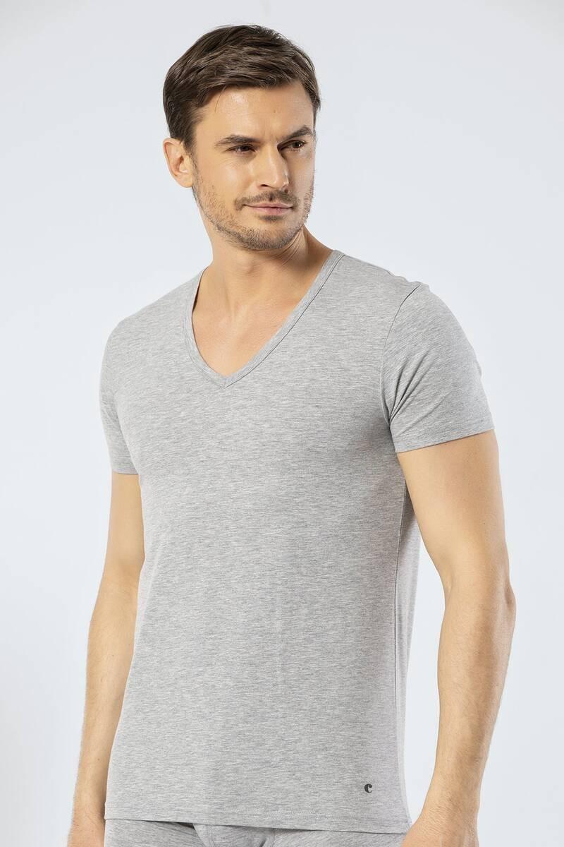 

Cacharel Men s Deep V-Neck Lycra T-shirt Gray
