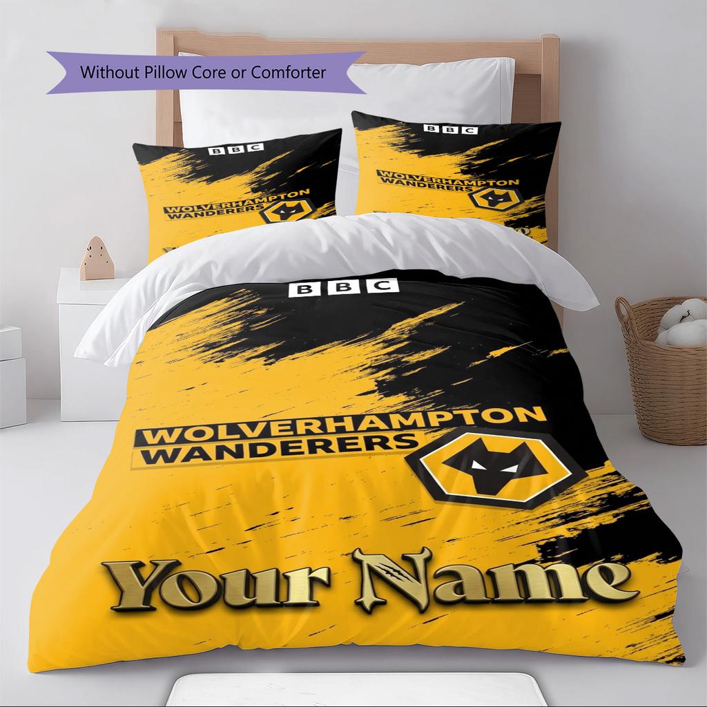 Name Custom Wolverhampton Wanderers Pattern Bedding Set Quilt Cover Pillowcase Home Decor Gift (1 * Duvet Cover + 2 * Pillowcase, Without Core)