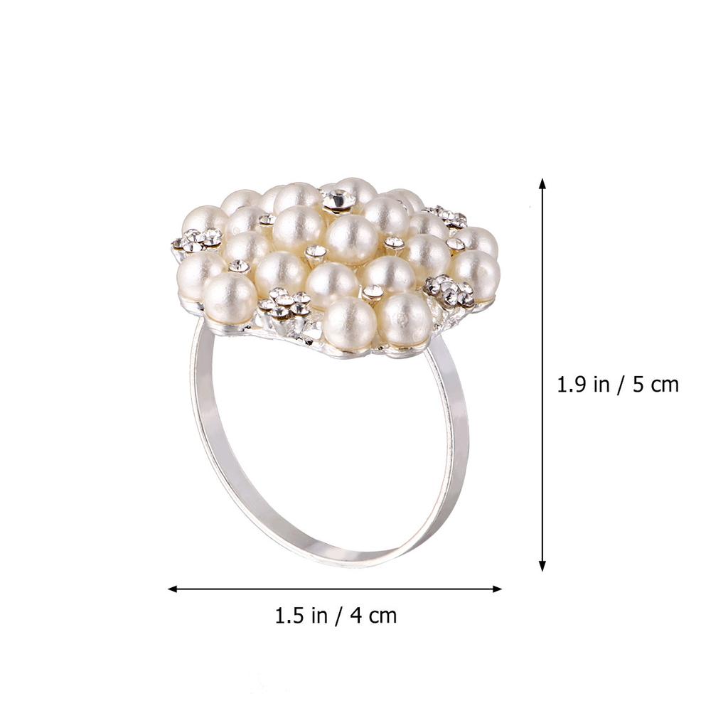 1Set Elegant Silver Plating Napkin Rings Pearl Diamond Embedded Metal Electroplated Napkin Buckle Party Decoration